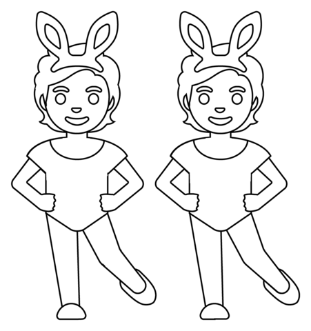 People With Bunny Ears Emoji Coloring Page